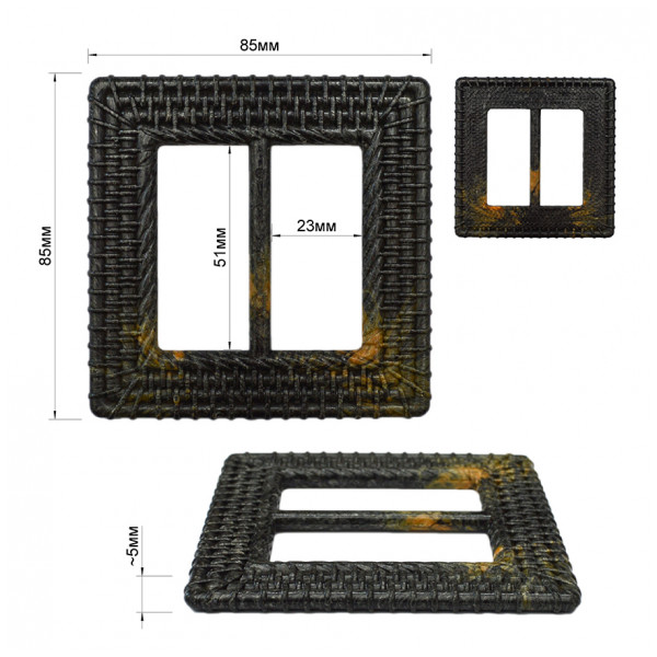 Пряжка пластик, 5см, цвет графит+рыжий